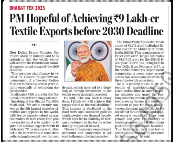Under PM Modi's visionary leadership, India's textile sector is set to surpass its ₹9 lakh cr export target well before 2030